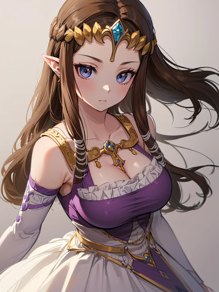 (((Face close-up))),(((No background))),(Expressionless),((((Portrait of a woman alone)))))),((Upper Body)),((alone)),((Exposed shoulders)),Anime art style,masterpiece,(Highest quality), (Super detailed),(Very delicate and beautiful),(alone),(detailedな顔と目),Beautiful eyes like jewels,(A truly gorgeous jeweled ruffled rococo ball gown dress),(((Mature Woman,Queen))),((1 Queen in a beautiful embroidery and jeweled absolutely gorgeous rococo ballgown dress with voluminous full length hoop skirt)),((Long Straight Hair)),,Cleavage,(bed),lengthーgloves,((((side angle)))),((((Adult Expressions)))),((((Beautiful Face)))),((((dress)))),(()),(((Long Hair)))),((((Straight hair)))),((Cleavage)),((((Dark brown hair)))),Princess Zelda,((chest is slightly exposed)), ((Highest quality)),,(Very detailed) ,((Purple blouse)),((Hair blowing in the wind)),Brown Hair,(()),, ((Highest quality)), (Very detailed),((detailed)),(((pray))),Nintendo, The Legend of Zelda),,((alone)), ((Highest quality)), (Very detailed), ,