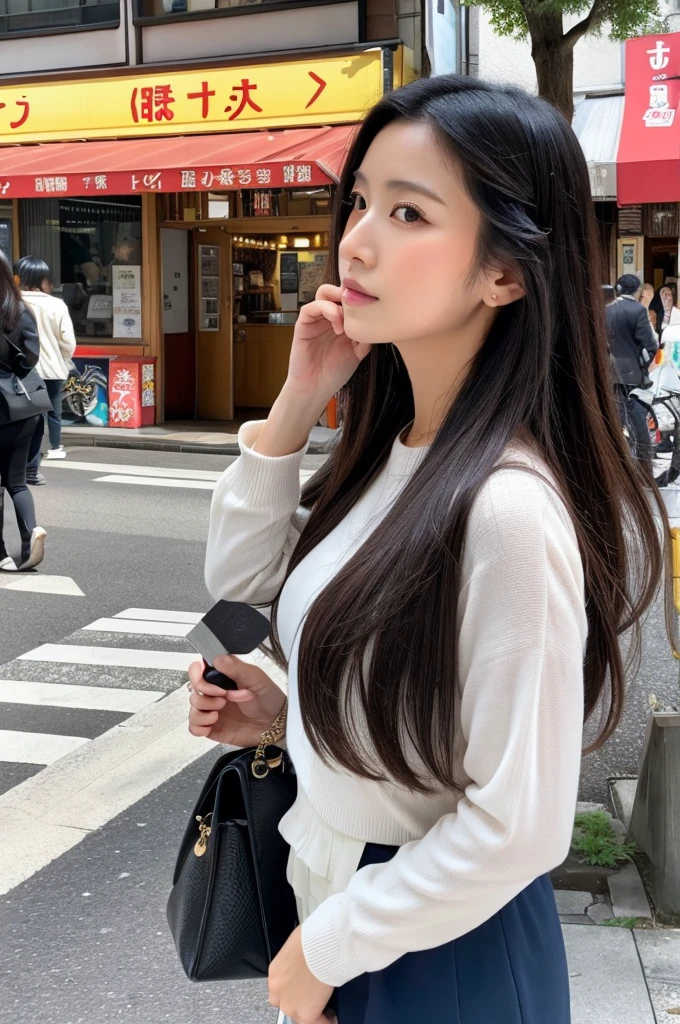 ((Highest quality)), ((masterpiece)), (detailed), Japanese,Street Corner,Beauty,OL,Tokyo,Mature Woman,50th Generation