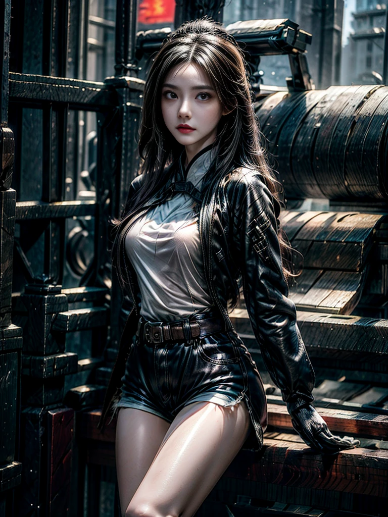 身穿短裤和运动鞋的金发少女在树林里持枪shooting, shooting with a canon, Carrying a laser gun, Anime bullet visual effects, With a pistol, shooting姿势, extreme log shooting, She's ready for a fight., firing a gun, shooting, Detailed facial depiction,Beautiful girl,Realistic style