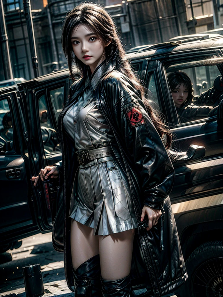身穿短裤和运动鞋的金发少女在树林里持枪shooting, shooting with a canon, Carrying a laser gun, Anime bullet visual effects, With a pistol, shooting姿势, extreme log shooting, She's ready for a fight., firing a gun, shooting, Detailed facial depiction,Beautiful girl,Realistic style