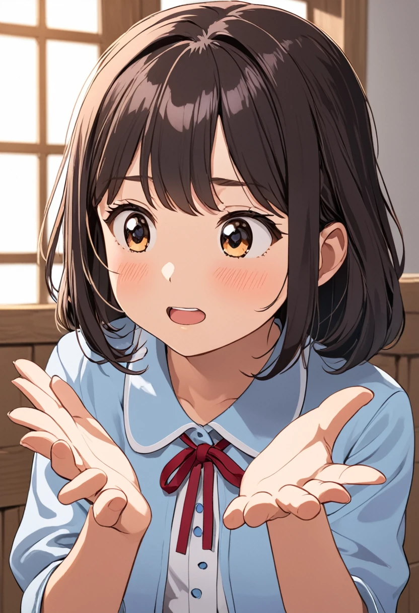 A girl explains the lesson with her hands