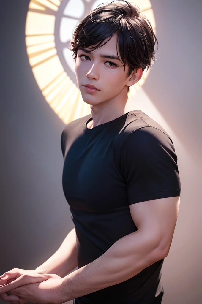 1man, a father, black t-shirt, embrace his baby, A newborn baby, the father's joy, (best quality,4k,8k,highres,masterpiece:1.2),ultra-detailed,(realistic,photorealistic,photo-realistic:1.37),HDR,UHD,studio lighting,ultra-fine painting,sharp focus,physically-based rendering,extreme detail description,professional,vivid colors,bokeh,portrait,glowing,celestial,ethereal,heavenly,angelic,halo,shimmering,radiant,celestial aura,starlight,sparkling,luminous,divine,cherubic