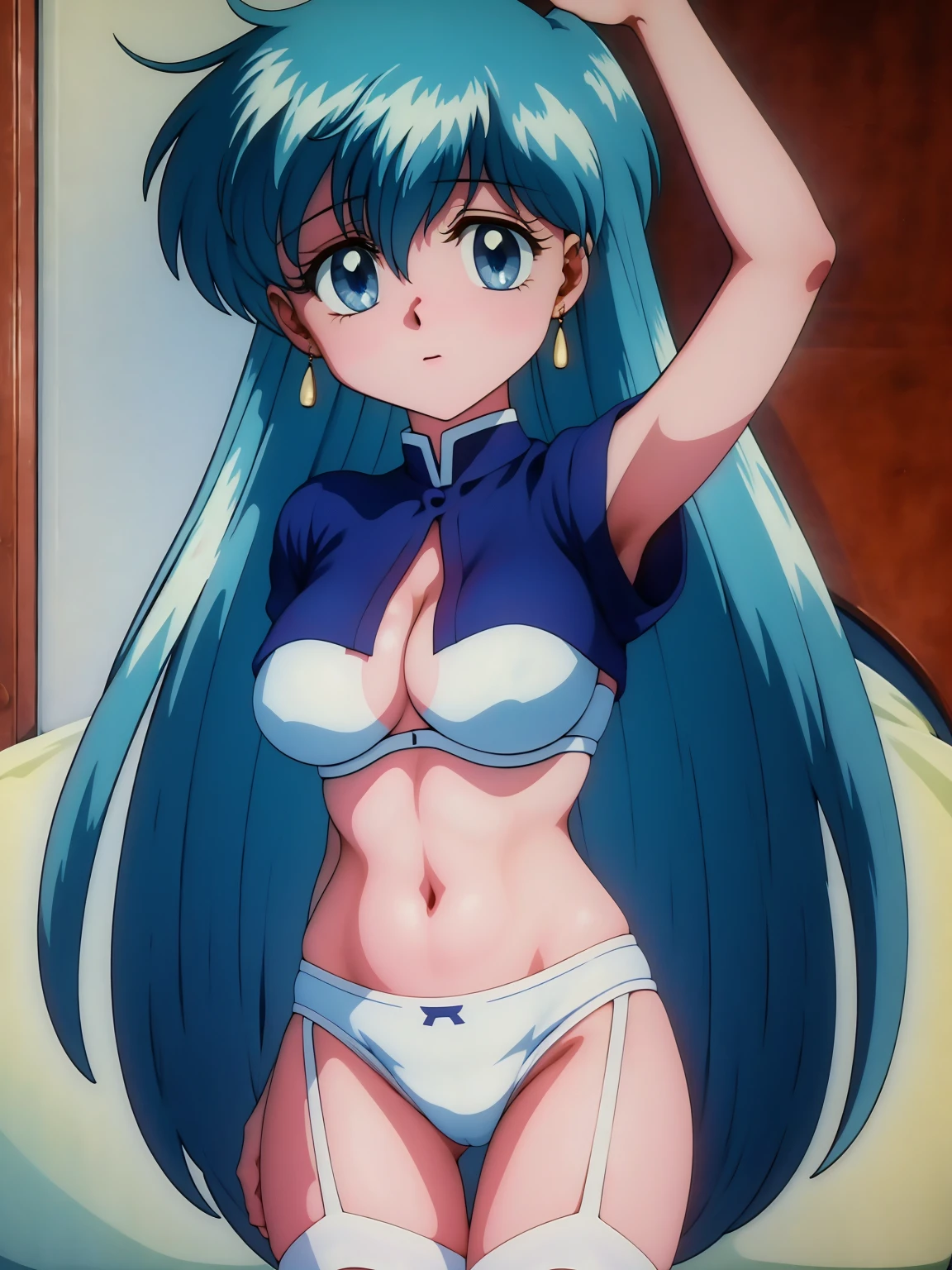 (masterpiece, Highest quality:1.2), Tiangong Gui ,1 girl, Lonely,Subtle blue hair color, White panties, Panty shot