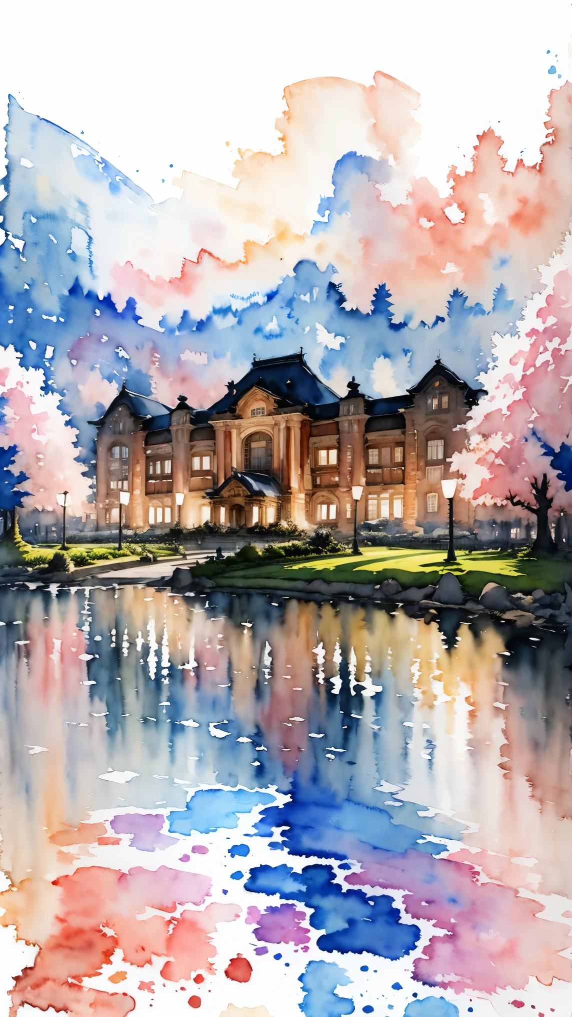 (masterpiece:1.2, Highest quality),(Very detailed),(((watercolor))),8K,wallpaper,Japanese Landscape,Tokyo Station,night