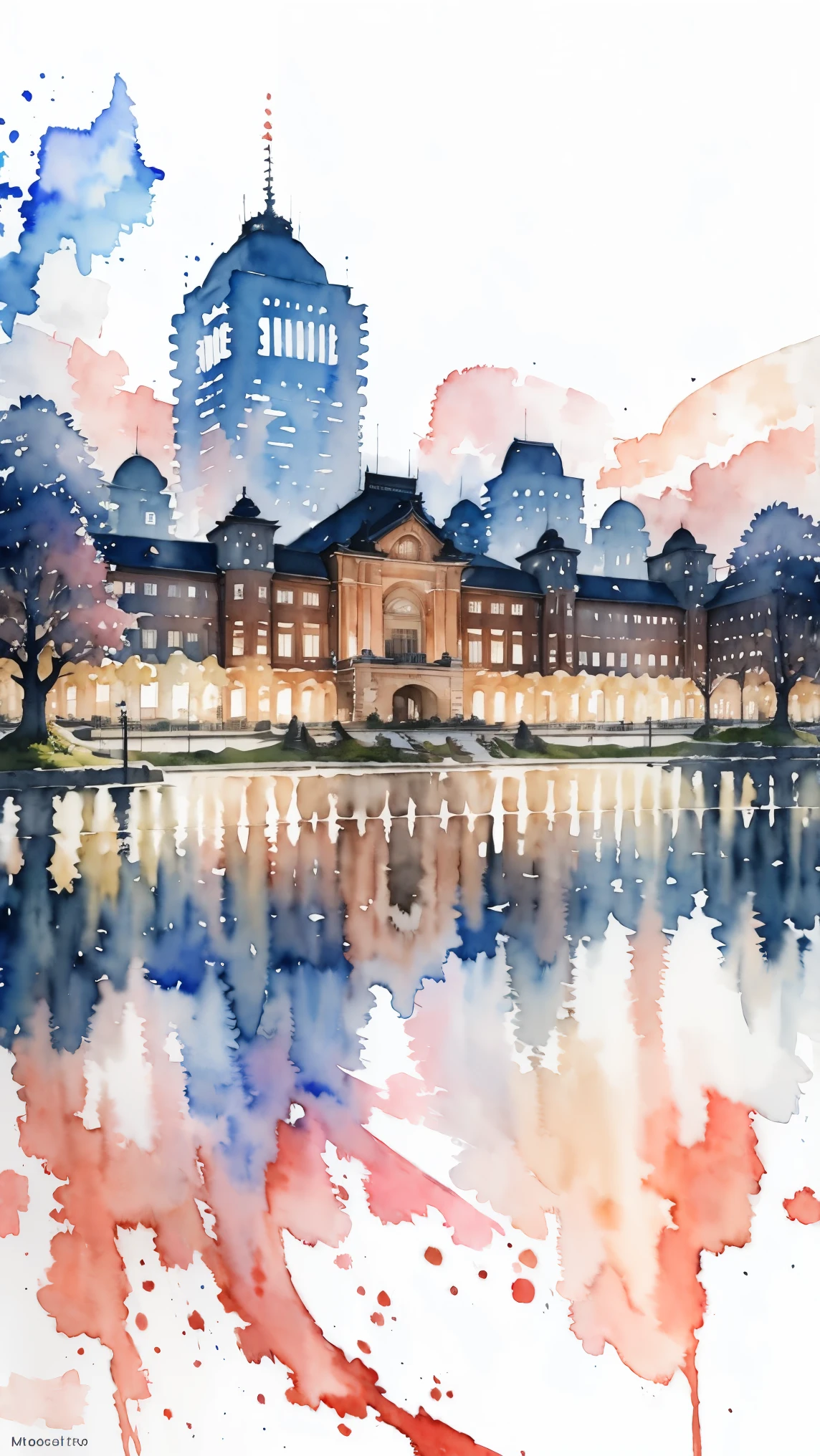 (masterpiece:1.2, Highest quality),(Very detailed),(((watercolor))),8K,wallpaper,Japanese Landscape,Tokyo Station,night