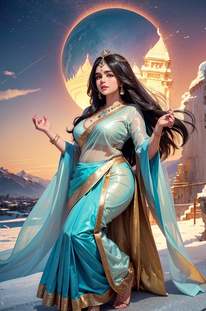 1 Heavenly beautiful and goddess beauty cute and sweet looking face Indian woman in front of Matterhorn mountain, Heavenly beautiful Overweight, Heavenly beautiful Extremely fat, Heavenly beautiful and attractive Chubby figure , Heavenly beautiful looking and eye catching luxury style tight fitting elegant saree, reaching out, Heavenly beautiful Indian woman, 16k, High resolution, masterpiece, highest quality, fine skin, Realistic Photograph