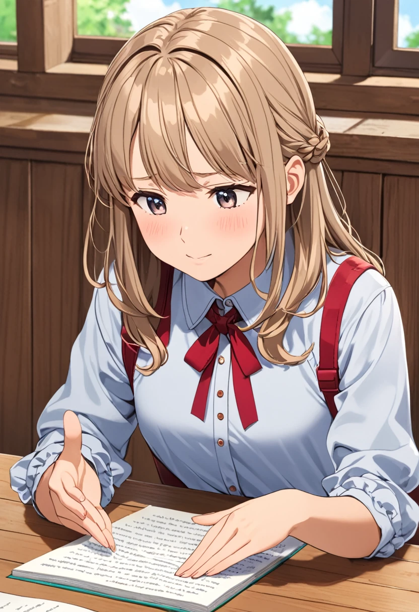 A girl explains the lesson with her hands