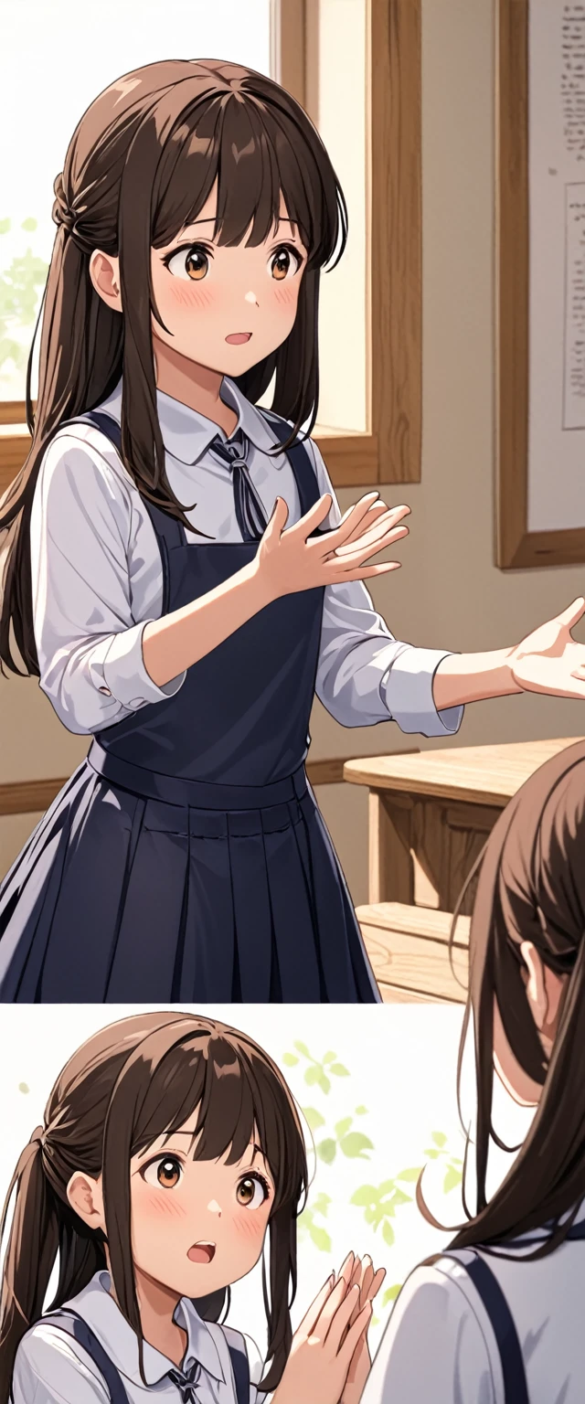 A girl explains the lesson with her hands