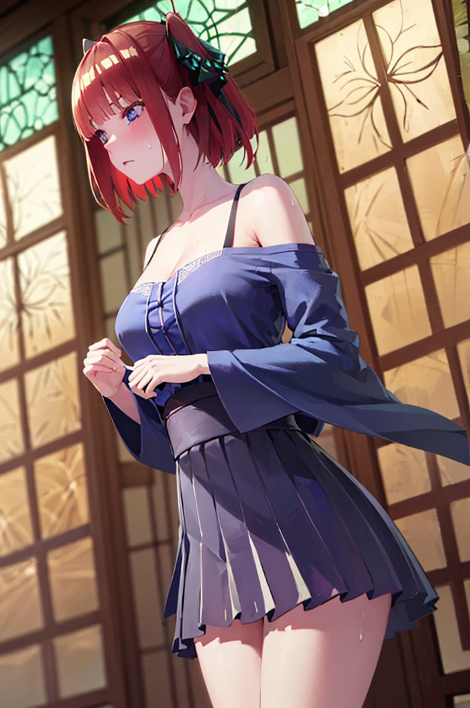 Nino nanaco、short hair, Twin tails、Random color hair、 blue eyes, hair ornaments, Hair Ribbon, blunt , Both sides up, butterfly hair ornaments, skirt,Off the shoulder、Random color see-through kunoichi costume、Japanese see-through female samurai costume、See-through female ninja costume,, Open clothes, Collared dress emphasizes cleavage、胸の谷間のSweat is noticeable、Professional lighting light reflection、 looking at viewer, (masterpiece:1.2), Highest quality, High resolution, unity 8k wallpaper, (figure:0.8), (Beautiful fine details:1.6), Highly detailed face, Perfect lighting, Highly detailed CG, (Perfect hands, Perfect Anatomy),heavy rain、heavy rainで全身びしょ濡れ、heavy rainで全身びしょ濡れの服、High heels、 ((Perfect handsの形))、(Perfect foot shape、Embarrassed expression、blush、Gestures to seduce a man、Shining Sweat、Perfect Skin,Sweat is noticeable、太もものSweat is noticeable、 Fair skin,Tight waist, Sweating profusely、Sweaty hair、Sweaty clothes、Sweaty、Visible sweat、rain-wet hair、A vast Western church with stained glass windows、Holding a Japanese sword、Athlete System、cherry blossoms