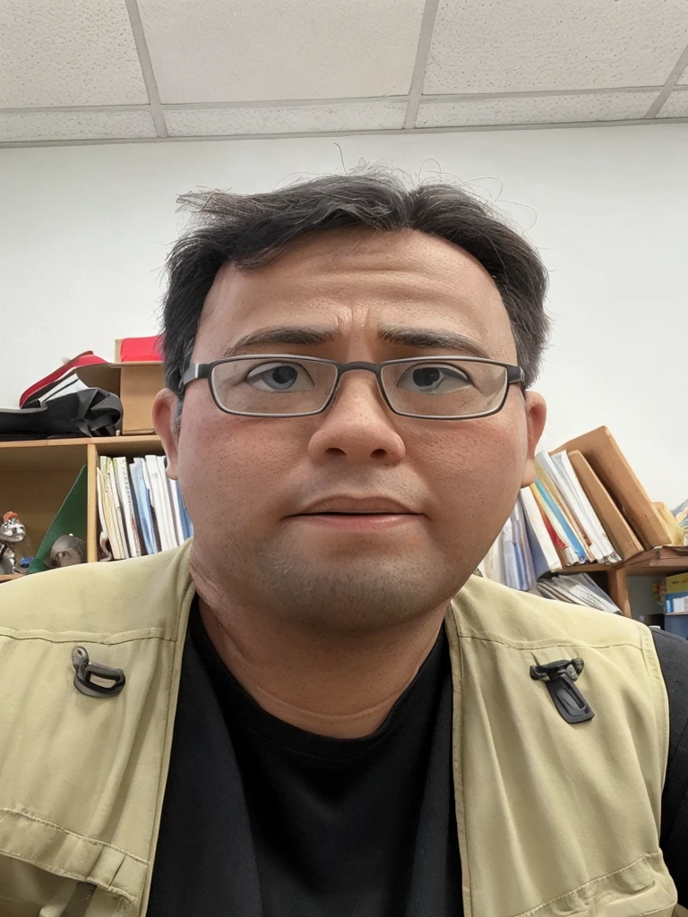 A teacher looks helpless，AI robot gloating from behind，real picture