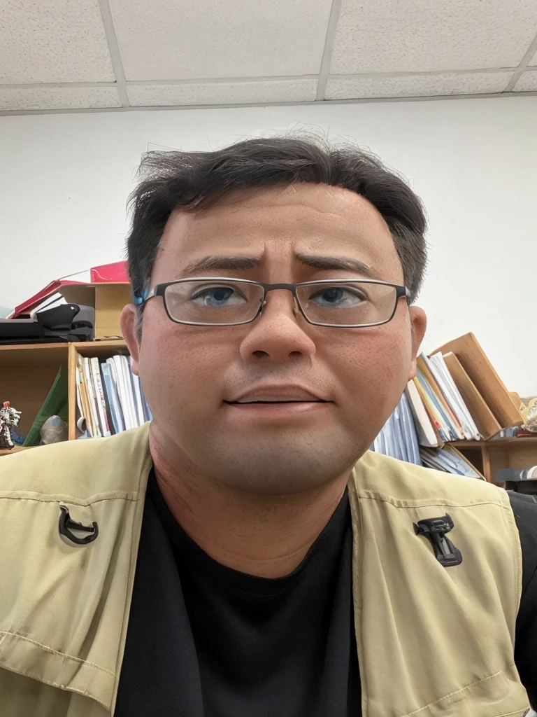 A teacher looks helpless,AI robot gloating from behind,real picture
