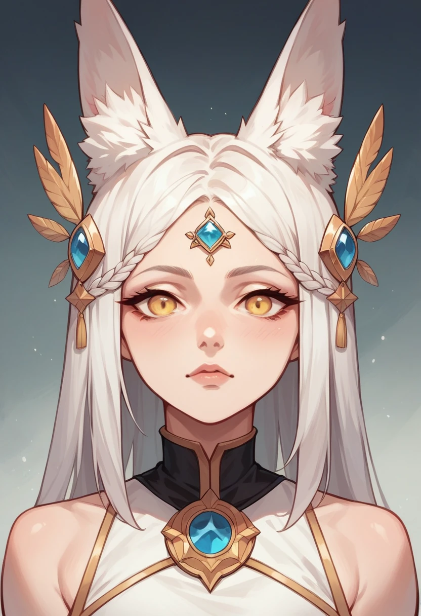 (masterpiece), (Best quality), (ultra detailed), 1 girl, yellow eyes,White hair, Fox ears, elfs' ears, 5 tails, masterpiece в одежде, Best quality, perfect lighting, portrait X, Serious, topless,military clothing ,A machine gun in his hand