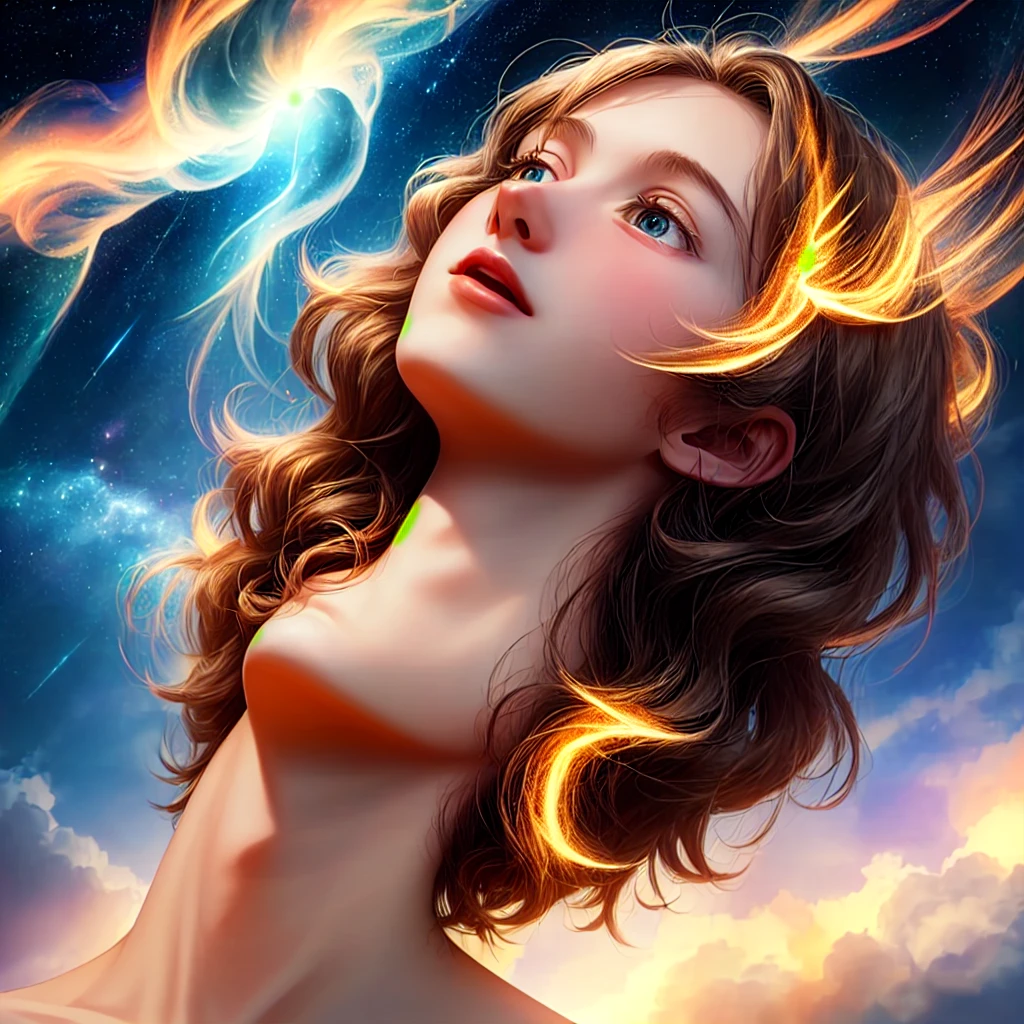 Jesus ascends into heaven, Beautiful skies and brilliant lights,