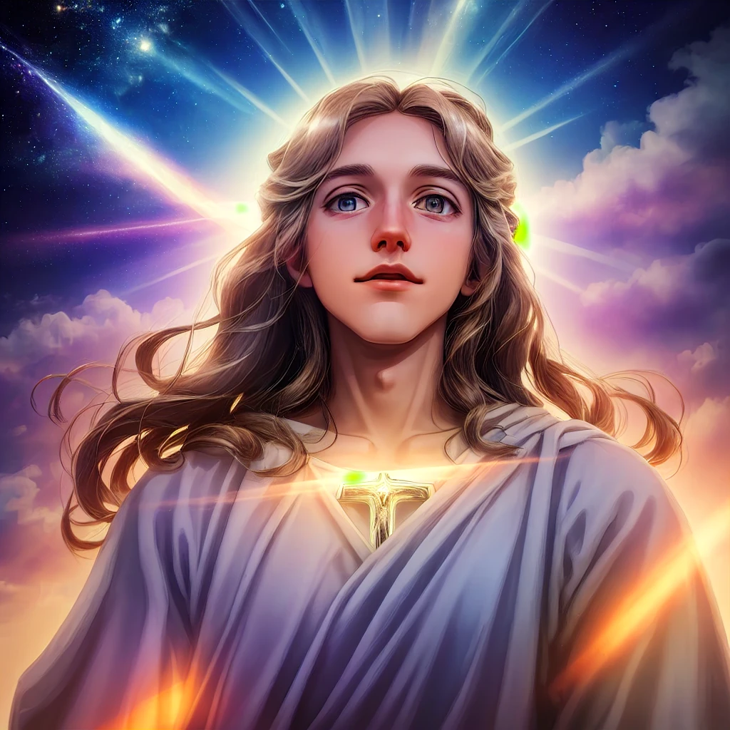 Jesus ascends into heaven, Beautiful skies and brilliant lights,