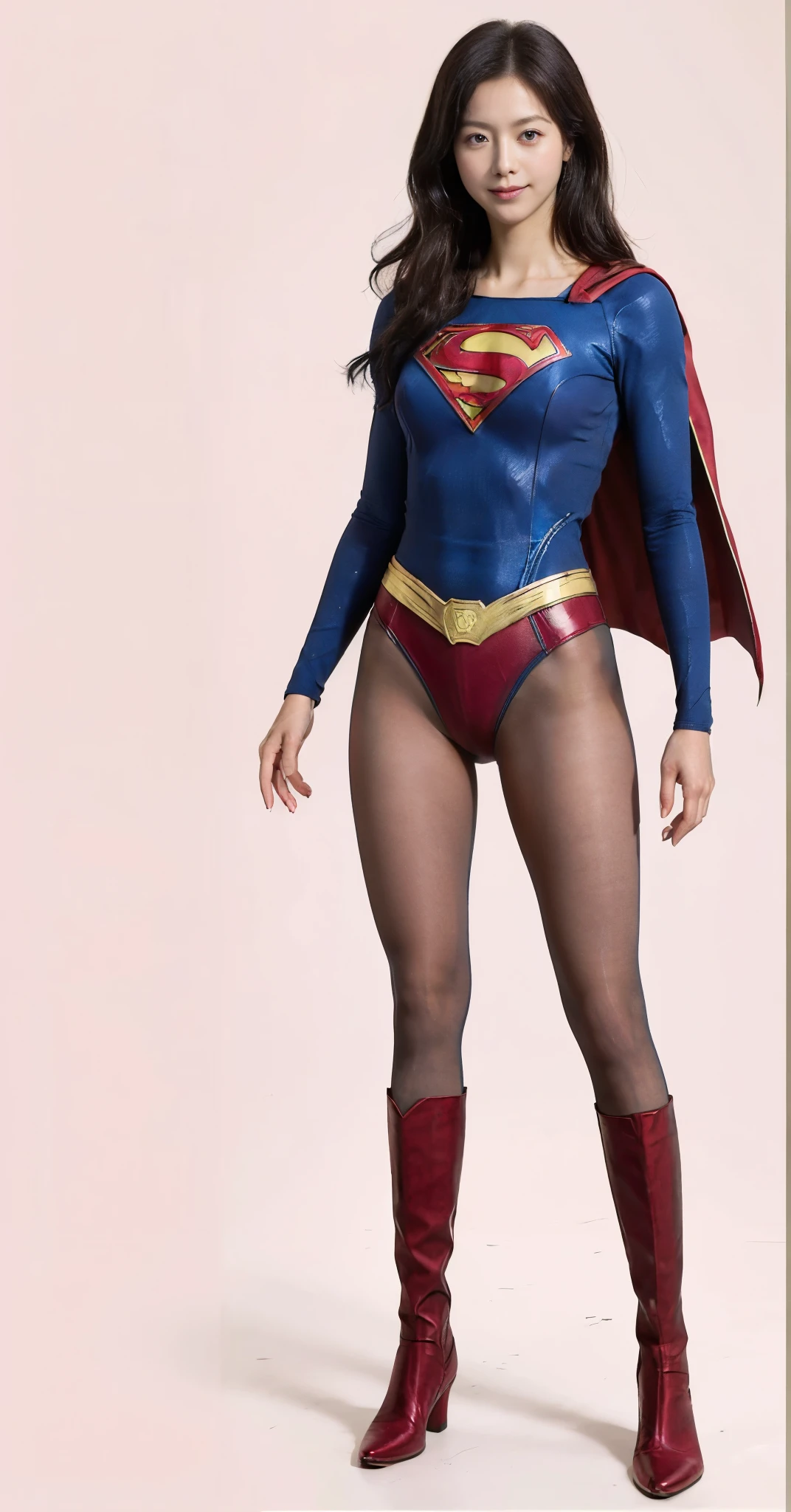 No background、(((Beautiful legs in black tights.)))、(((Legally express the beauty of your smile)))、((((Make the most of your original images)))、(((Supergirl Costume)))、(((Beautiful very short hair)))、(((suffering)))、(((Please wear black tights....、Wear red boots)))、((Best image quality、8K))、((Highest quality、8K、masterpiece:1.3))、(((Preserve background )))、Sharp focus:1.2、Beautiful woman with perfect figure:1.4、Slim Abs:1.2、Wet body:1.5、Highly detailed face and skin texture、8K