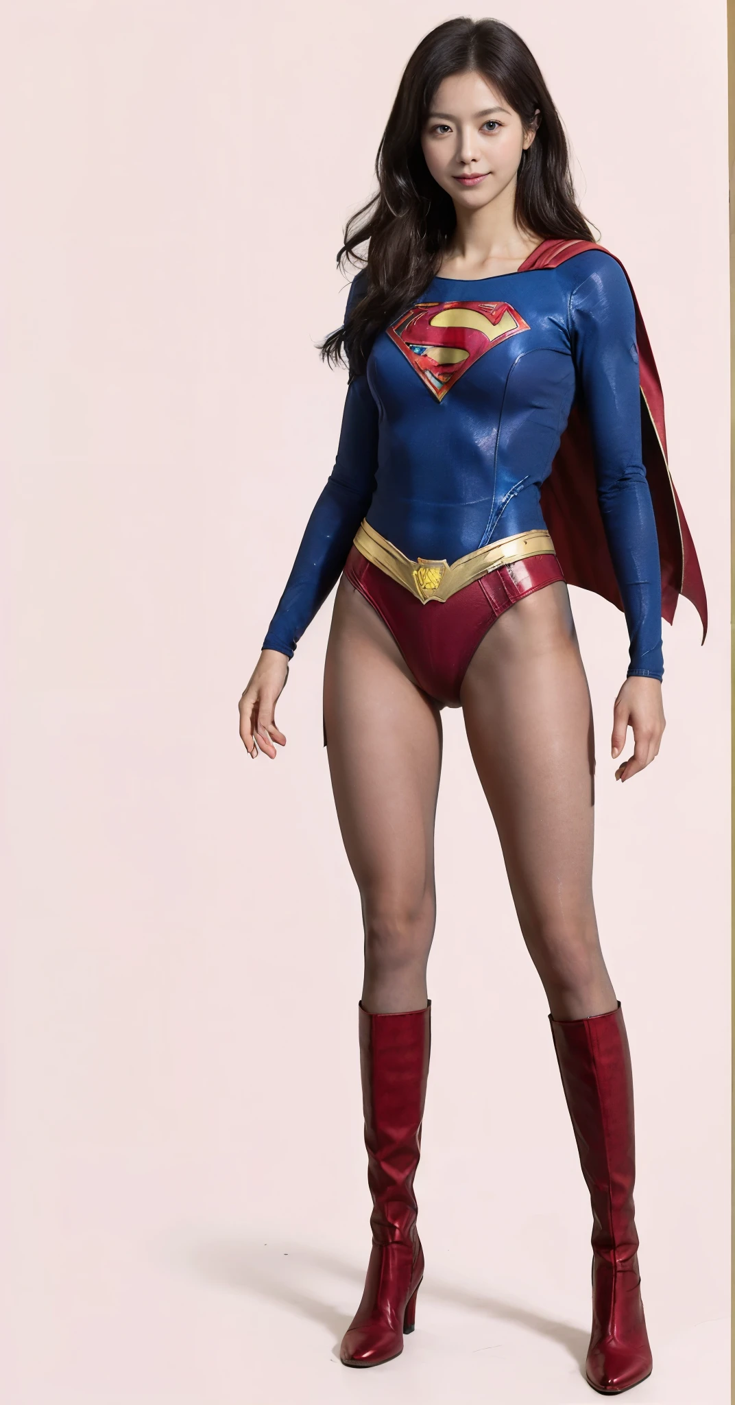 No background、(((Beautiful legs in black tights.)))、(((Legally express the beauty of your smile)))、((((Make the most of your original images)))、(((Supergirl Costume)))、(((Beautiful very short hair)))、(((suffering)))、(((Please wear black tights....、Wear red boots)))、((Best image quality、8K))、((Highest quality、8K、masterpiece:1.3))、(((Preserve background )))、Sharp focus:1.2、Beautiful woman with perfect figure:1.4、Slim Abs:1.2、Wet body:1.5、Highly detailed face and skin texture、8K
