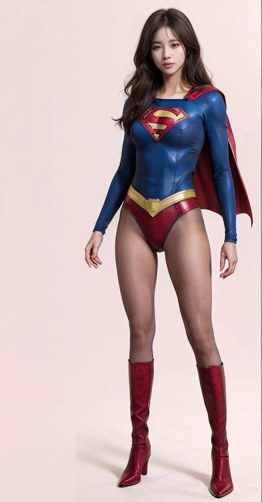 No background、(((Beautiful legs in black tights.)))、(((Legally express the beauty of your smile)))、((((Make the most of your original images)))、(((Supergirl Costume)))、(((Beautiful very short hair)))、(((suffering)))、(((Please wear black tights....、Wear red boots)))、((Best image quality、8K))、((Highest quality、8K、masterpiece:1.3))、(((Preserve background )))、Sharp focus:1.2、Beautiful woman with perfect figure:1.4、Slim Abs:1.2、Wet body:1.5、Highly detailed face and skin texture、8K