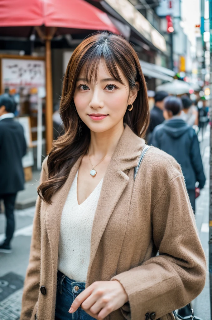 ((Highest quality)), ((masterpiece)), (detailed), Japanese,Street Corner,Beauty,OL,Tokyo,Mature Woman,50th Generation