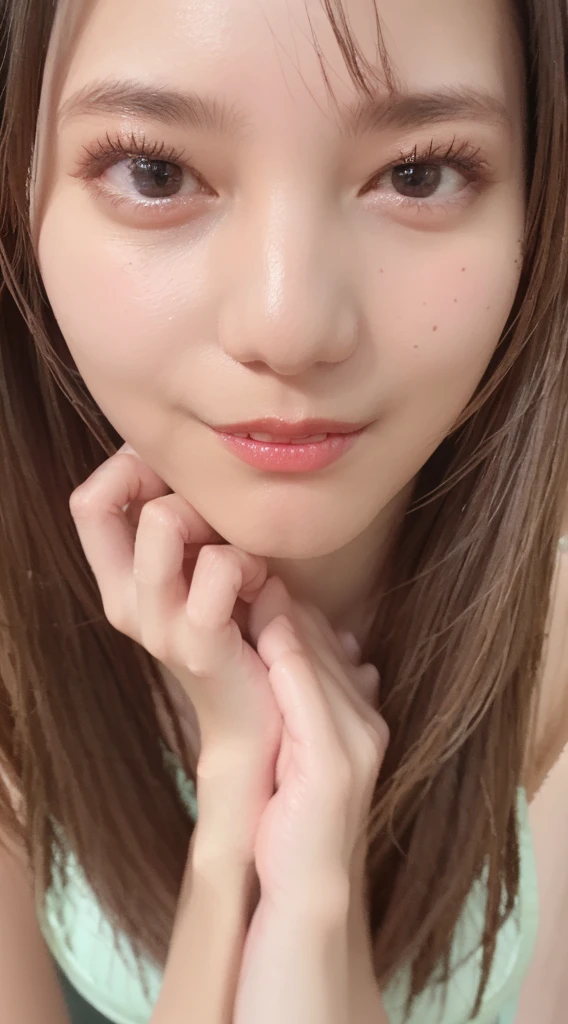 (((Are standing、Looking up from below:1.82、Composition above the knees)))、((Highest quality, 8K, masterpiece: 1.3)), sharp: 1.2, Perfect Body Beauty: 1.4, Slim Abs: 1.2, ((nude、Small breasts: 1.2)), (((Sheer short tank top:1.3,))), Short shorts:1.2, Bare shoulders, (((Underbust: 1.2))), Face close-up: 1.0, Highly detailed face and skin texture, Beautiful Eyes, double eyelid,