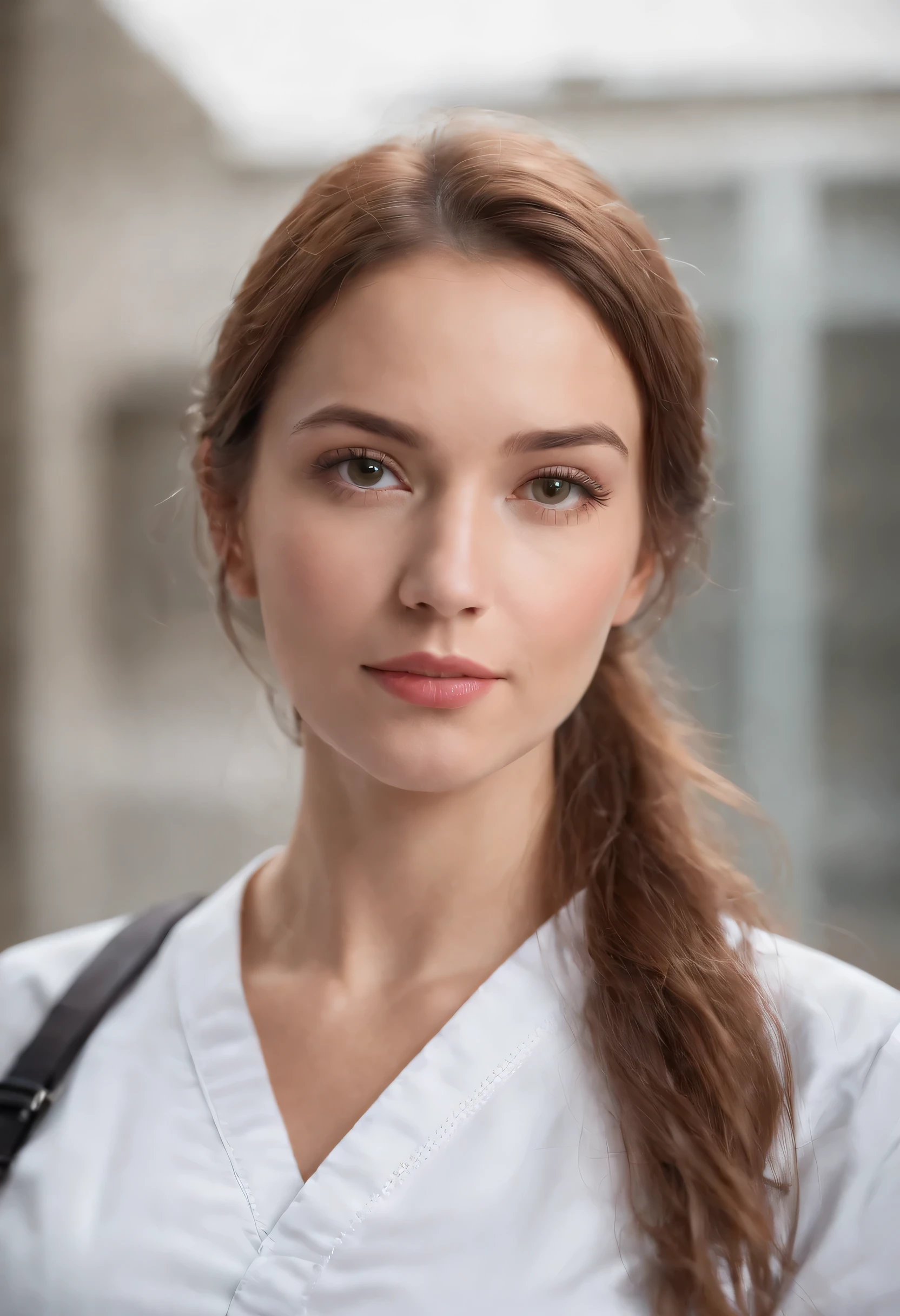 cinematic portrait, ((medium close-up)), facing the public, (reality :1.4), a woman looking at the camera, Nurse, fantasia de Nurse, detailed gorgeous face, action photo, hospital background, giorno, photo realist, CG, art station, work of art, HD photography