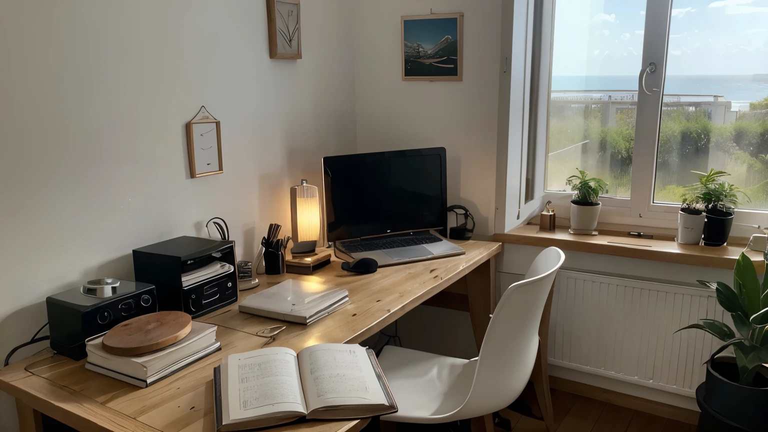 Imaginez une chambre cosy avec une ambiance tamisée. Une jeune femme avec des écouteurs est ise à un bureau en bois, écrivant dans un carnet ou travaillant sur un ordinateur portable. Une grande fenêtre montre une nuit étoilée ou une pluie douce, renforçant l’ambiance relaxante. Autour d’elle, des plantes en pot, des étagères remplies de livres et quelques vinyles empilés contribuent à l’atmosphère lofi. Le texte "Relax & Study" est écrit en haut de la miniature en lettres stylisées et bien visibles. Des petites notes de musique et des vagues sonores sont dispersées subtilement dans l’image, ajoutant une touche artistique.