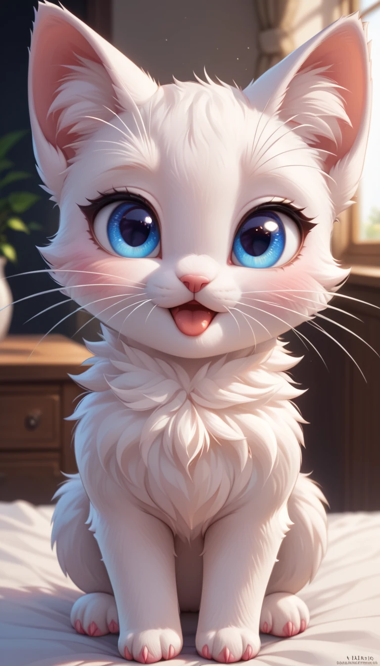 A tiny, cute kitten with white whiskers and bright eyes