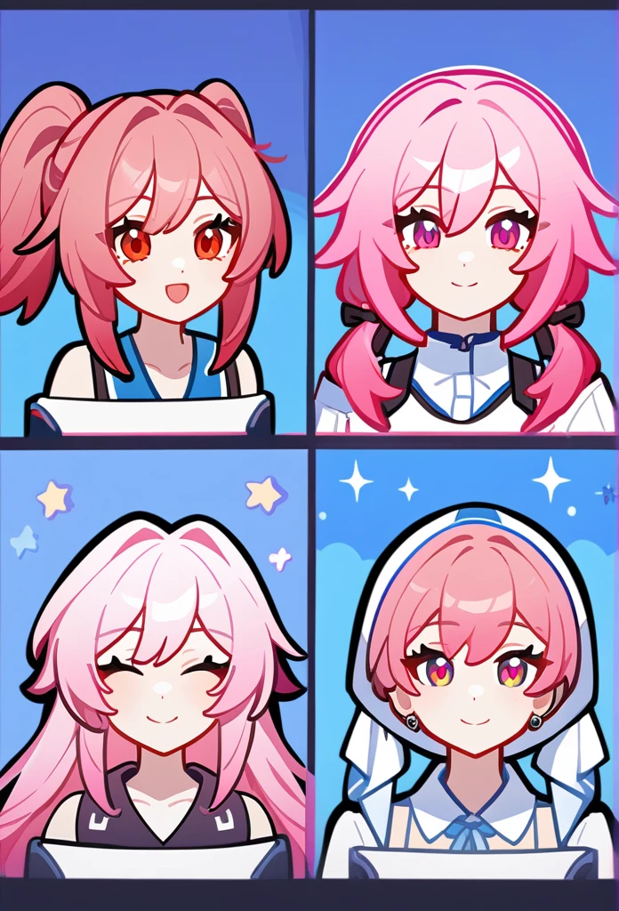 Honkai:star rail art styles, Pink hair, thick twintails, red eyes, swimming club, smile with lively