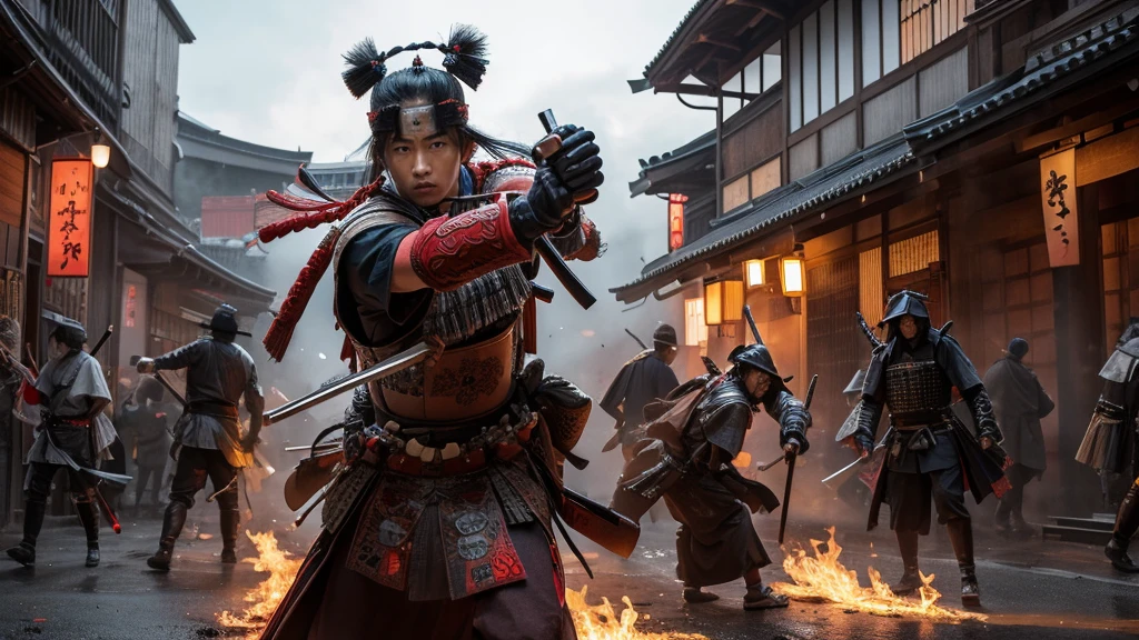 A samurai covered in weapons