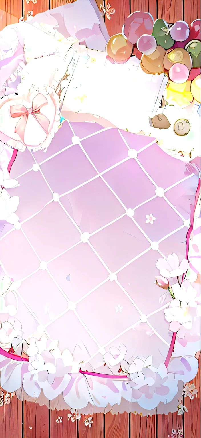 there is a picture of a bed with a bunch of food on it, soft anime illustration, falling cherry blossoms pedals, falling cherry blossom pedals, background aerial battle, anime background, ballroom background, divine background, [ floating ]!!, blurry and dreamy illustration, random background scene, pixiv, anime background art, game aesthetic, anime aesthetic, [ conceptual art ]!!