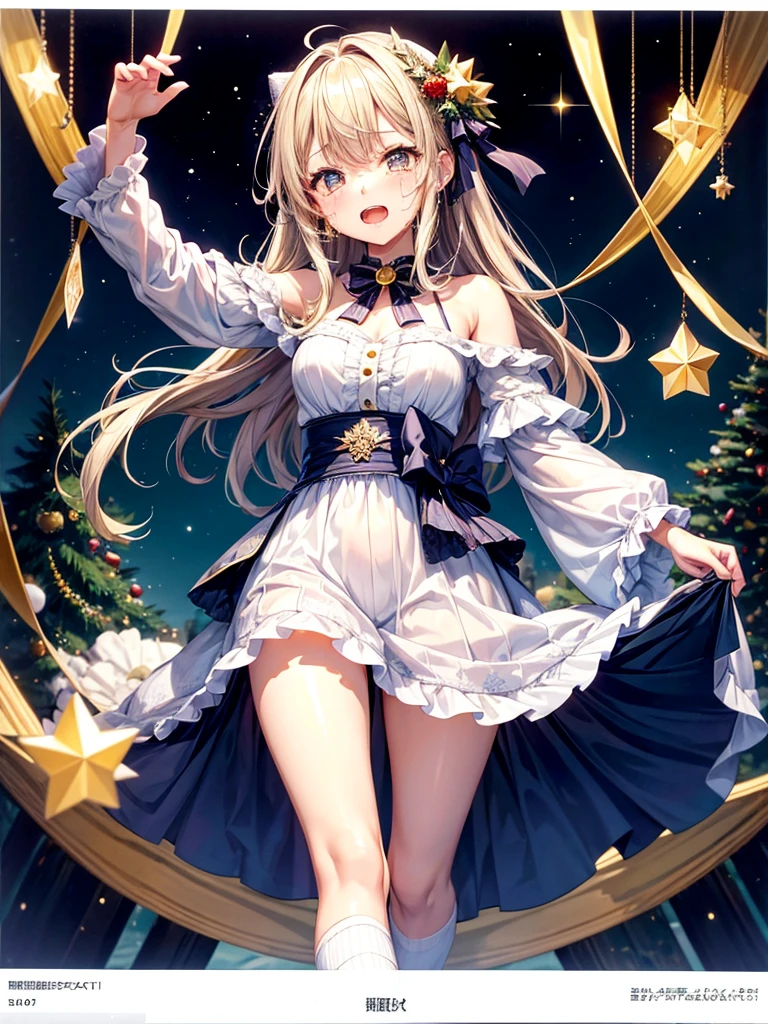 Highest quality,Highest Resolution,艶めかしいサンタのHigh legレオタード美少女,Open mouth and dripping tears and saliva,High leg,High Leg,Bedroom,Christmas tree,