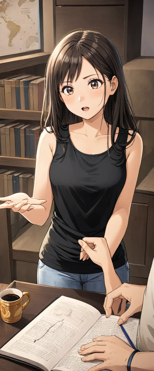 A girl explaining the lesson with one hand