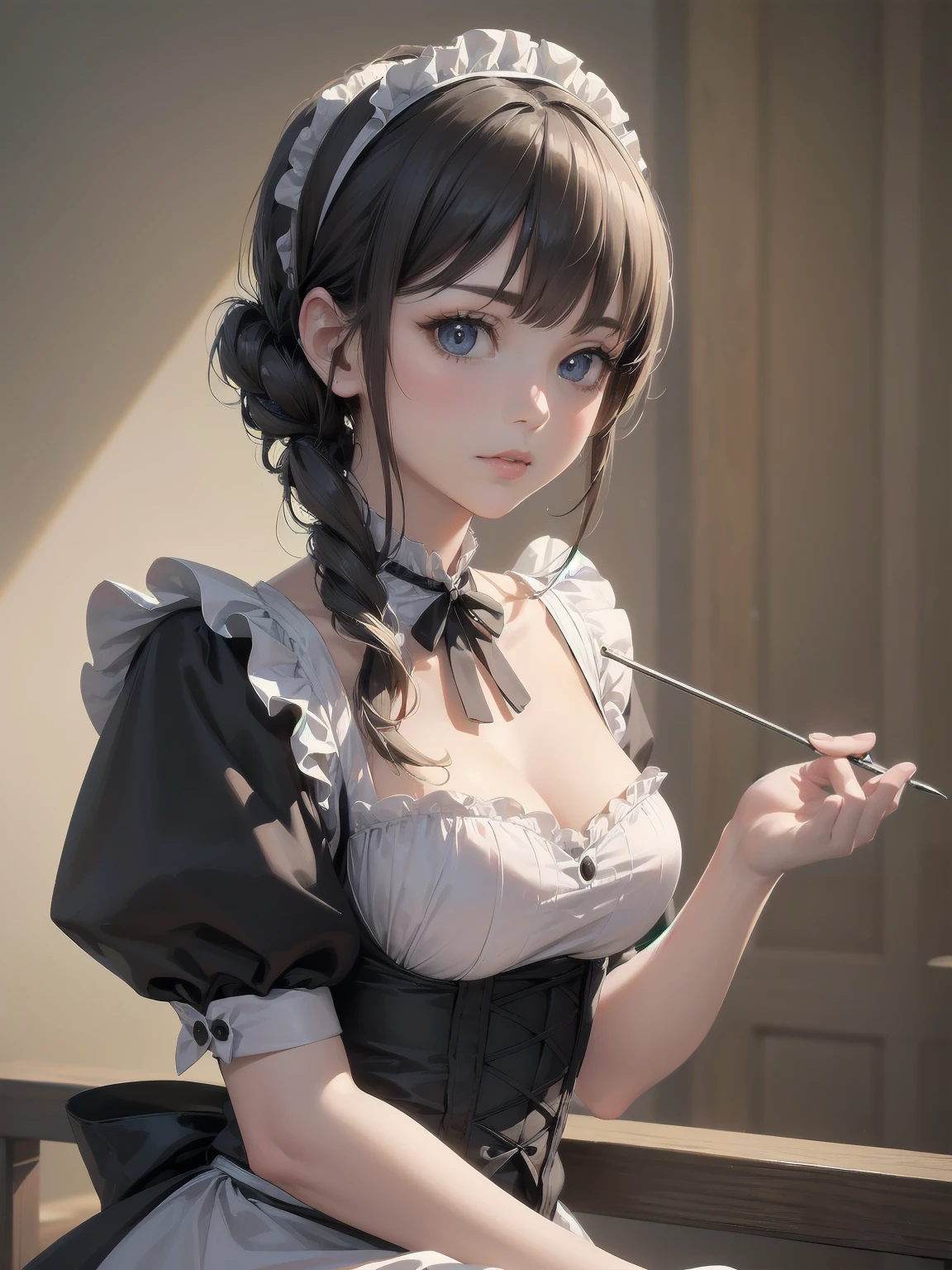 (Highest quality、16K、masterpiece、Ultra-high resolution、Victorian era、Photorealistic:1.2)、Maid Lady、solo、One person、Beautiful and detailed、202Perfectly detailed illustrations created by master anime illustrators of the 4th generation、Cool Beauty、Heroine's Attributes、Artistic shading、Perfect Face、Detailed portrait、