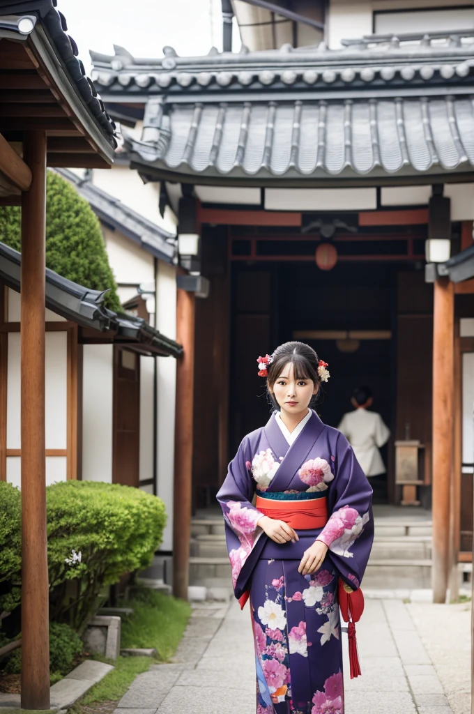 A Japanese woman dressed in a dignified kimono