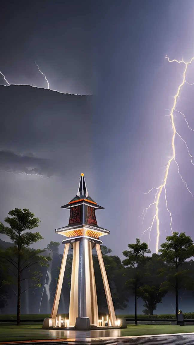masterpiece, Highest quality, High resolution, Very detailed,(((pylon))), (((thunder))), (((thunder雨))), Human figure