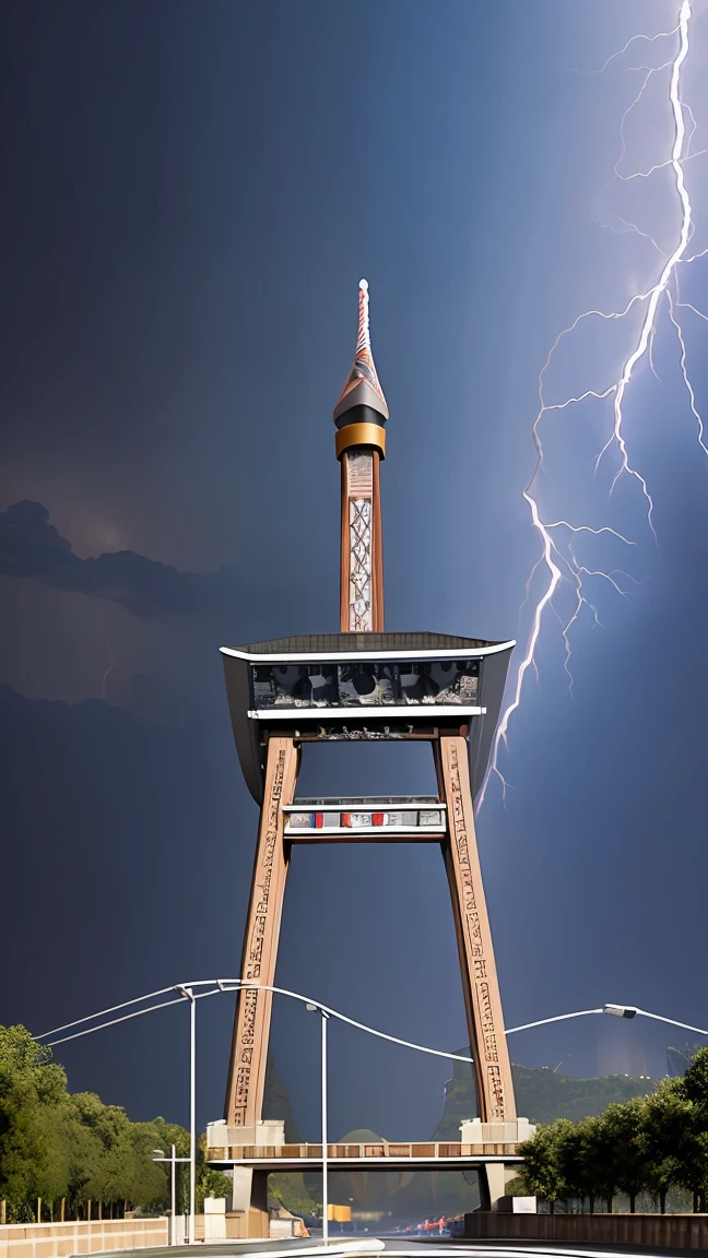 masterpiece, Highest quality, High resolution, Very detailed,(((pylon))), (((thunder))), (((thunder雨))), Human figure