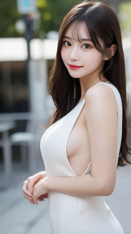 Tabletop, Highest quality, shape, Very detailed, finely, High resolution, 8k wallpaper, 完璧なダイナミックな構shape, Beautiful and exquisite, Nice spring clothes,Beautiful straight hair,Small breasts,Natural color lip, 20-year-old girl、cute、Always blur the background,Perfect and beautiful face,Beautiful and dense face、Slim face and figure,Big eyes、Putting on gal makeup,Actual Photos（Best image quality）、Sexy Face、Fashion model posing、Full Body Shot、smile、Change pose randomly、Randomly change the shooting angle and position、Summer Fashion、Looking up at the sky