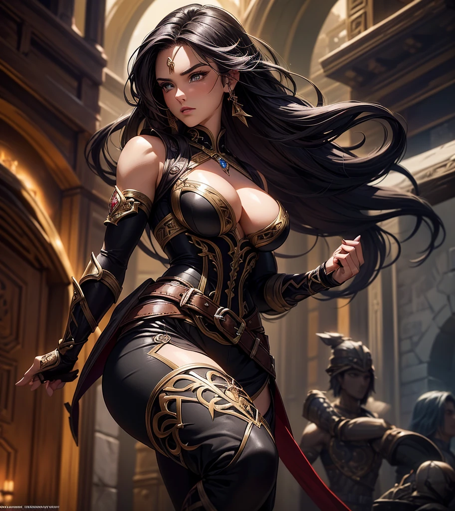 (((Looks like Instagram model Yuval Levy.))) (((She wears her hair in a sexy and alluring way .))) (((Looks like a sexy female fantasy adventurer woman in a fantasy setting.))) Single picture image. (((She is a jealous woman with a jealous stare.))) (((Large, full breasts.))) This character is renowned for her remarkable 112-63-118 body measurements. Looks like a female warrior with big muscles. Dressed in fantasy armor. beautiful face, wearing sexy and alluring fantasy attire, sexy body, entertainer, roguish good looks, corset, tight clothing, woman in her early 20's, busty, buxom, sexy, seductive, athletic, tattoos, dangerous, sassy attitude, detailed and intricate, armed, character portrait, athletic, fantasy art, fantasy setting, dungeons & dragons, pathfinder, fantasy adventurer, fantasy NPC, epic masterpiece, intricate details, , award winning, fantasy art concept, trending on Artstation, digital art, 8k, ultra HD, centered image (((Yuval Levy.)))