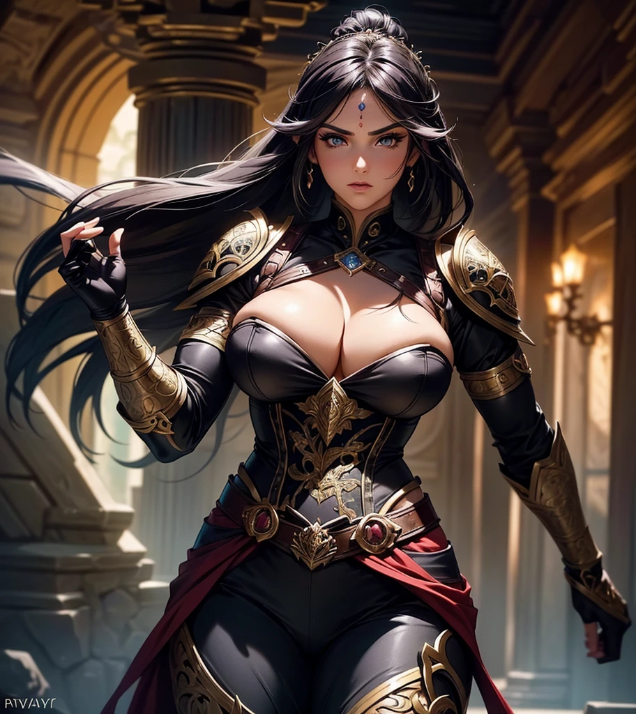 (((Looks like Instagram model Yuval Levy.))) (((She wears her hair in a sexy and alluring way .))) (((Looks like a sexy female fantasy adventurer woman in a fantasy setting.))) Single picture image. (((She is a jealous woman with a jealous stare.))) (((Large, full breasts.))) This character is renowned for her remarkable 112-63-118 body measurements. Looks like a female warrior with big muscles. Dressed in fantasy armor. beautiful face, wearing sexy and alluring fantasy attire, sexy body, entertainer, roguish good looks, corset, tight clothing, woman in her early 20's, busty, buxom, sexy, seductive, athletic, tattoos, dangerous, sassy attitude, detailed and intricate, armed, character portrait, athletic, fantasy art, fantasy setting, dungeons & dragons, pathfinder, fantasy adventurer, fantasy NPC, epic masterpiece, intricate details, , award winning, fantasy art concept, trending on Artstation, digital art, 8k, ultra HD, centered image (((Yuval Levy.)))