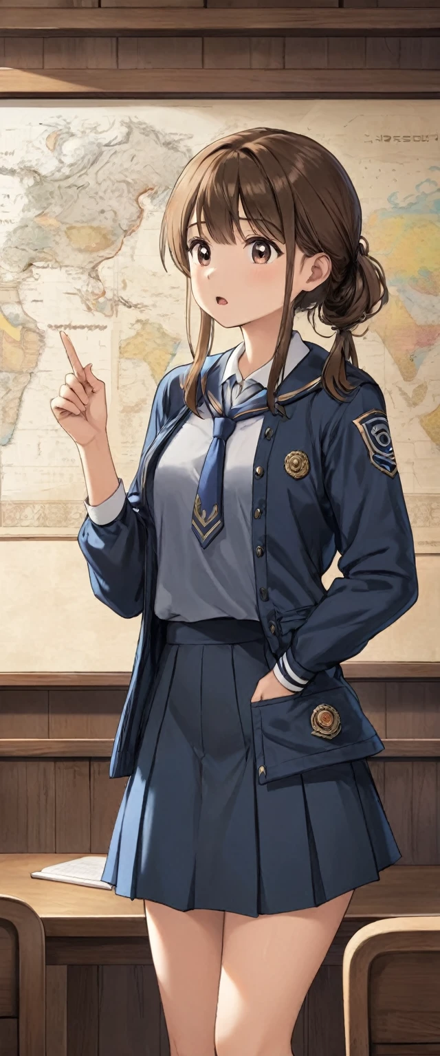 A girl explaining the lesson with one hand