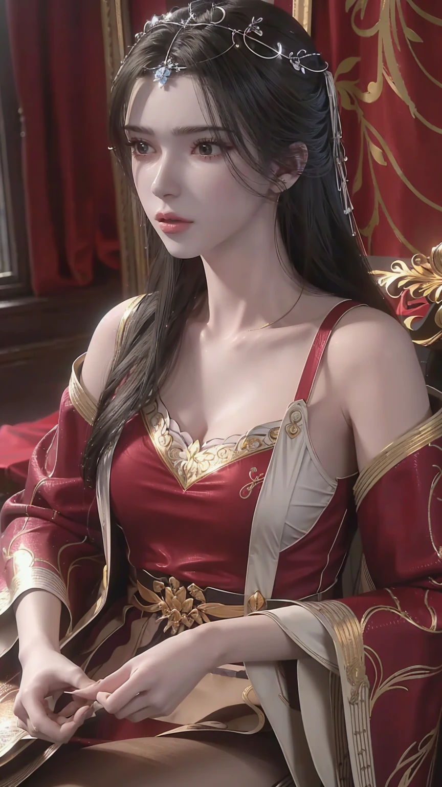 a beautiful young woman with long hair, wearing a nightgown, sitting on a bed, barefoot, in a dress, lying on her side, cross-legged, full body shot, (best quality,4k,8k,highres,masterpiece:1.2),ultra-detailed,(realistic,photorealistic,photo-realistic:1.37),beautiful detailed eyes,beautiful detailed lips,extremely detailed eyes and face,longeyelashes,natural lighting,warm tones,soft focus,portraits,chiaroscuro,depth of field