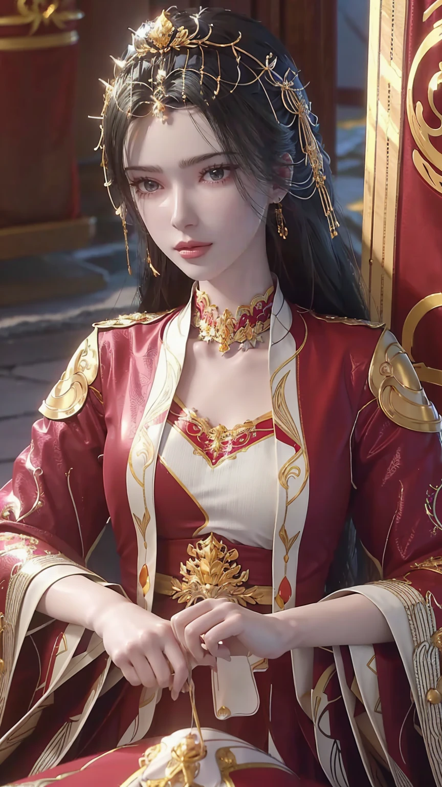 Arad woman in a dress sitting on a throne, cute anime waifu in a nice dress, trending on cgstation, 8K high quality detailed art, anime barbie in white, highly detailed exquisite fanart, Extremely detailed Artgerm, the anime girl is crouching, Flowing magic robe, Beautiful and attractive anime woman, WLOP 和 Sakimichan