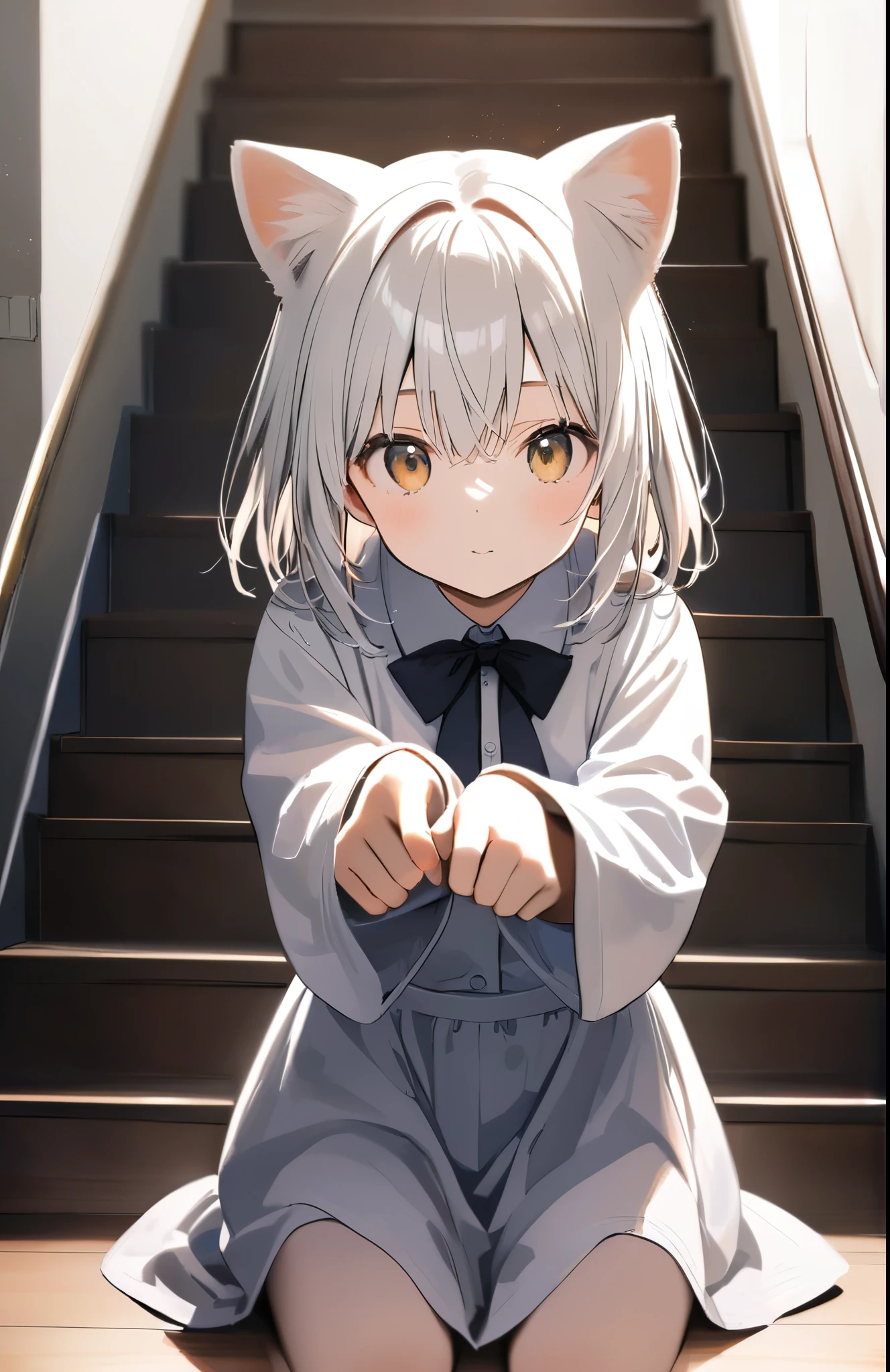 (masterpiece:1.2),(High resolution,Detailed Description),Put your hands out in front of you、Cat Pose、cute、Please don't draw cat ears