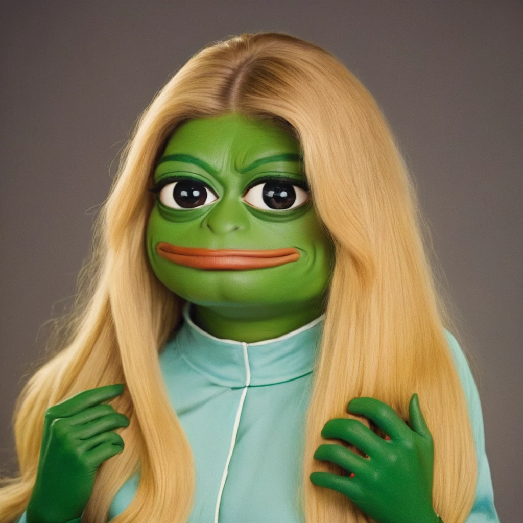 (((pepe_frog))) woman with a long blonde hair
