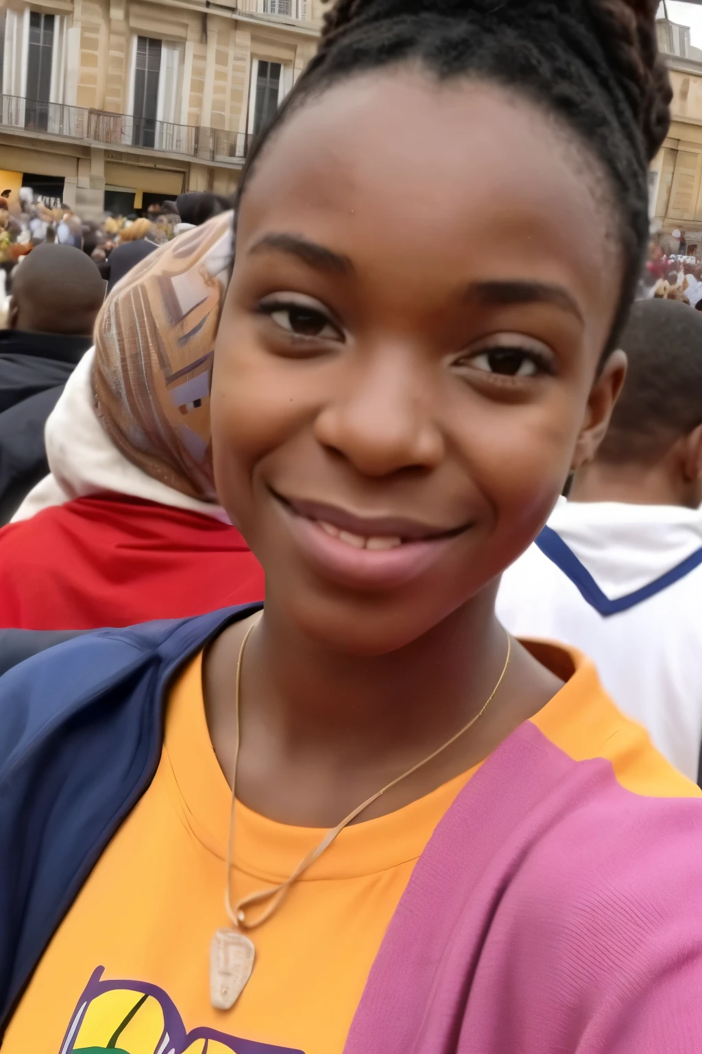 fille de 19 ans africaine , en france entourés d'une foule de personnes