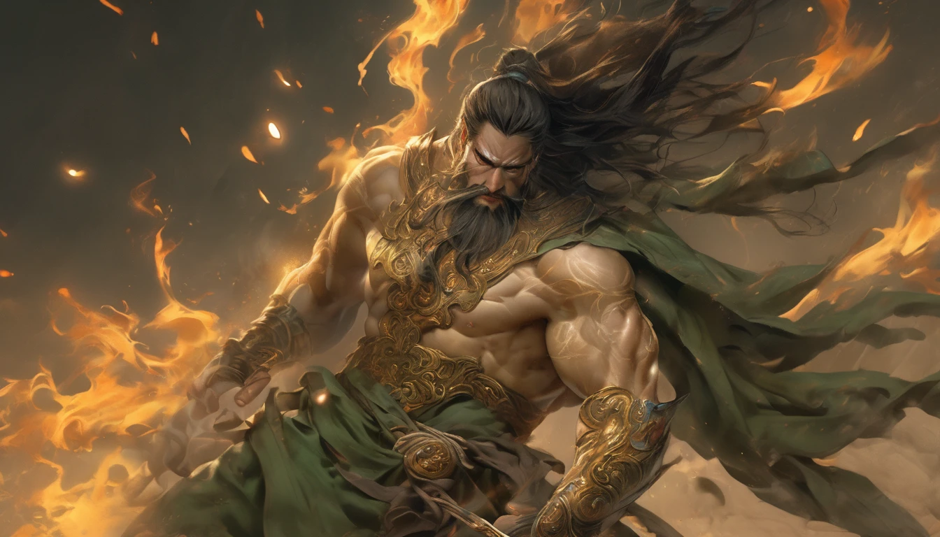 Line art drawing comic a perfect handsome male, Clear Face, Man in his 40s,muscle, Ancient Chinese armor,Topless, Black Hair, Long Beard, whole body, Fine grain, Detailed face,Perfect hand-crafted detail,Big Sword,Background is flames,anger,
cast (unfathomable,Bamboo Flooring,Fire Glass Panel Brownian Motion,Diagonal lines,Zenith angle,Dust storm,Superfluid,ball,oval ,Flowing magic:1.0)| Wizard, (Vibrant,Illuminate,Enthusiast,cycle,Emerald green,Chrome Yellow Arcanum,Dazzling,shine ,liquid crystal,Space dust,Teleport,The Magic of Dashed Lines:1.0) Purification spell, Trace the symbol on the parchment with a quill, Precisely craft a spell, Astral Sparkle, Simple Positive XLv1, Ultra-high resolution, wallpaper, 8K,Richly textured details, Elevation, A magnificent composition, . graphic illustration, Comic art, graphic novel art, Vibrant, Very detailed . Professional, Sophisticated, Modern, Minimalist, graphic, Line art, vector graphics