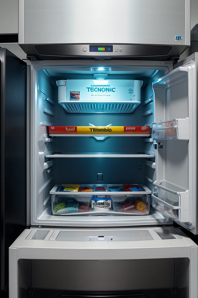 I want to write an electronic picture of a refrigerator,washing machine,and it says TECHNO,and under the words TECHNO,there is electronic writing"