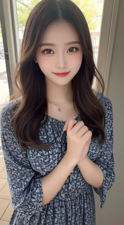 Tabletop, Highest quality, shape, Very detailed, finely, High resolution, 8k wallpaper, 完璧なダイナミックな構shape, Beautiful and exquisite, Nice spring clothes,Beautiful straight hair,Small breasts,Natural color lip, 20-year-old girl、cute、Always blur the background,Perfect and beautiful face,Beautiful and dense face、Slim face and figure,Big eyes、Putting on gal makeup,Actual Photos(Best image quality)、Sexy Face、Fashion model posing、Full Body Shot、smile、Change pose randomly、Randomly change the shooting angle and position、Summer Fashion