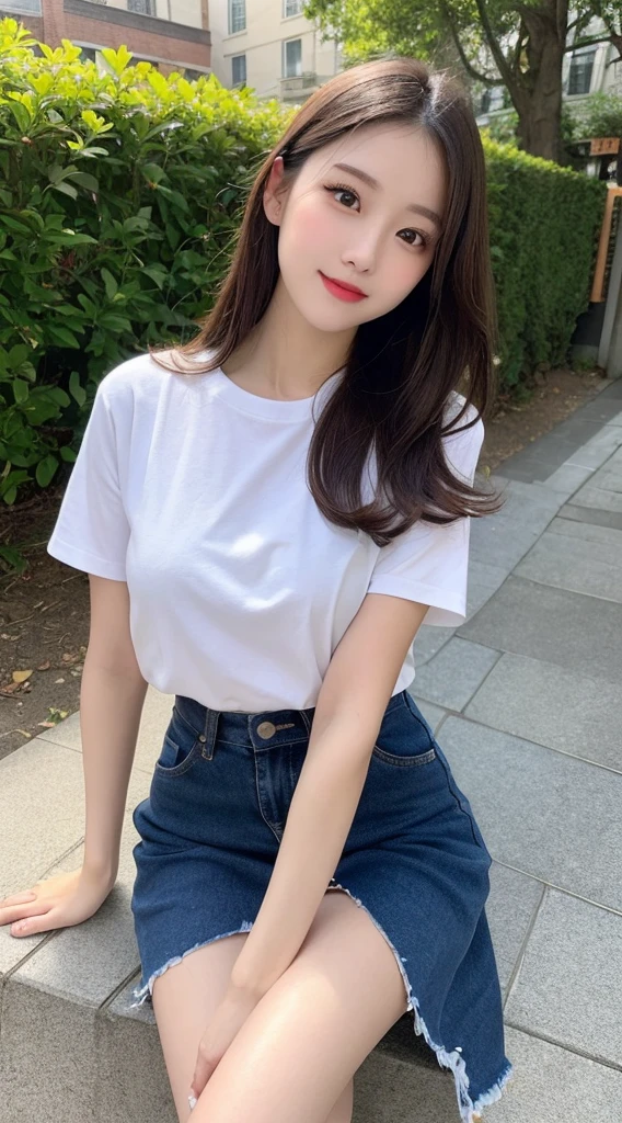 Tabletop, Highest quality, shape, Very detailed, finely, High resolution, 8k wallpaper, 完璧なダイナミックな構shape, Beautiful and exquisite, Nice spring clothes,Beautiful straight hair,Small breasts,Natural color lip, 20-year-old girl、cute、Always blur the background,Perfect and beautiful face,Beautiful and dense face、Slim face and figure,Big eyes、Putting on gal makeup,Actual Photos(Best image quality)、Sexy Face、Fashion model posing、Full Body Shot、smile、Change pose randomly、Randomly change the shooting angle and position、Summer Fashion、Look up at the sky