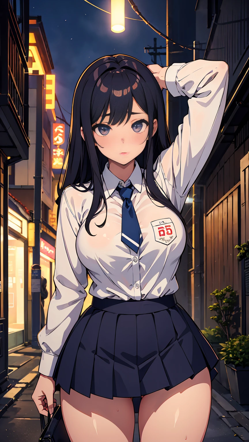 high school girl、Browsing Caution, 1boy and 1girl, Receiving money、Back alley at night、teenager、Blazer uniform、Beautiful woman、Very thick thighs、Very short skirt、Lifting her skirt to show her panties、Spread your legs wide、Seducing the audience、Best image quality、High resolution、masterpiece、super high quality、Thick pubic hair、Man's hand reaching out to woman、Holding money in your hands、Light pink lace panties、Very big ass、Very large breasts 、Blushing、4K quality、Wearing black knee socks、Sweaty all over、Heavy breathing、{Highest quality}, {so beautiful}, {Very detailed}, {Best illustrations}, Browsing Caution, girl,