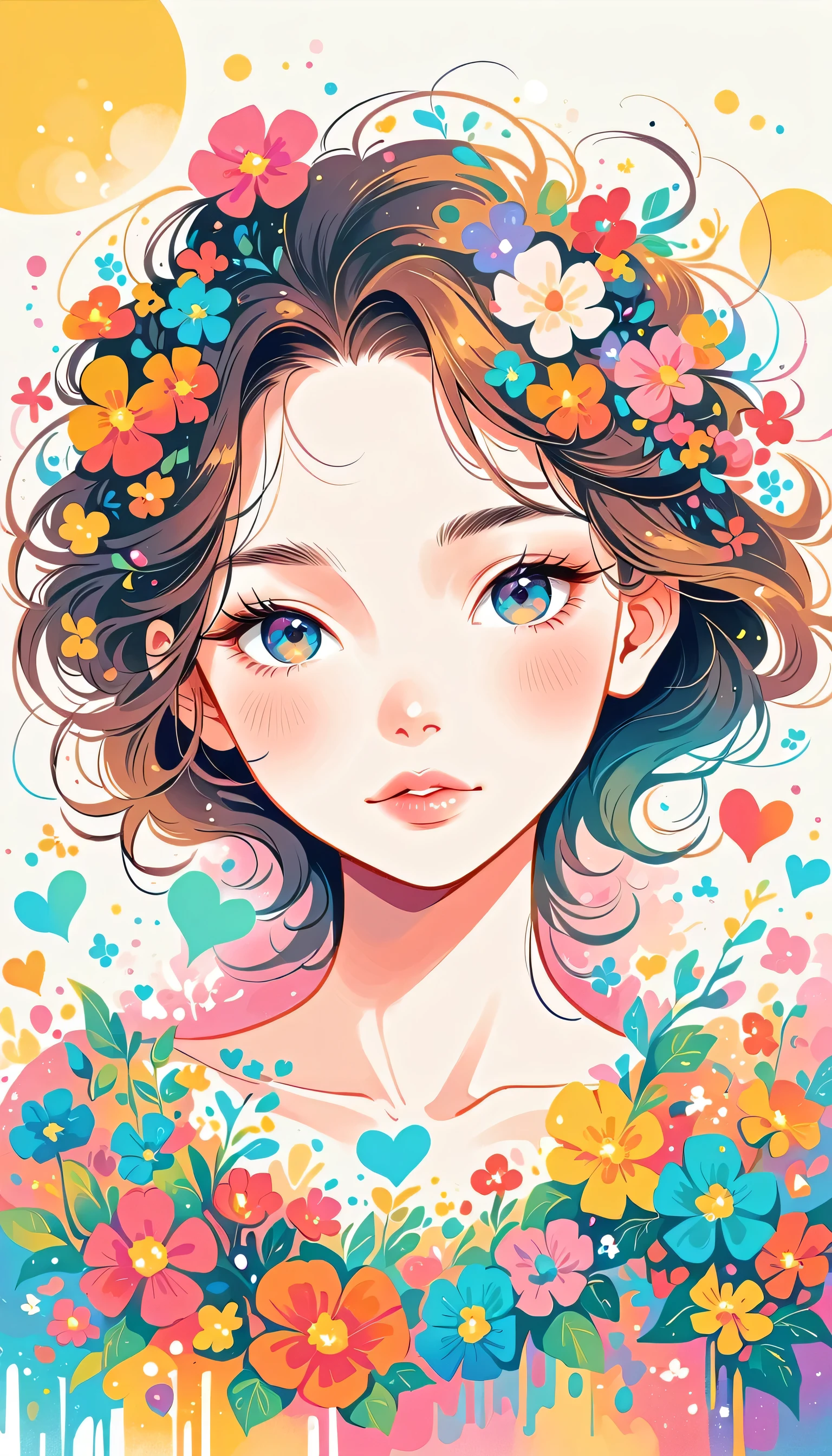 LAM Style、The most beautiful girl of all time、Lips in Love、Colorful flowers、colorful hearts, Simple line initials、Abstract art、Urban Background